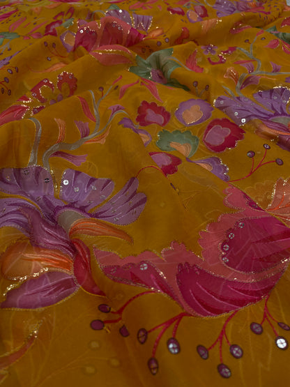 Viscose Organza Position Print With Embroidery (Colours Available) 44"inch