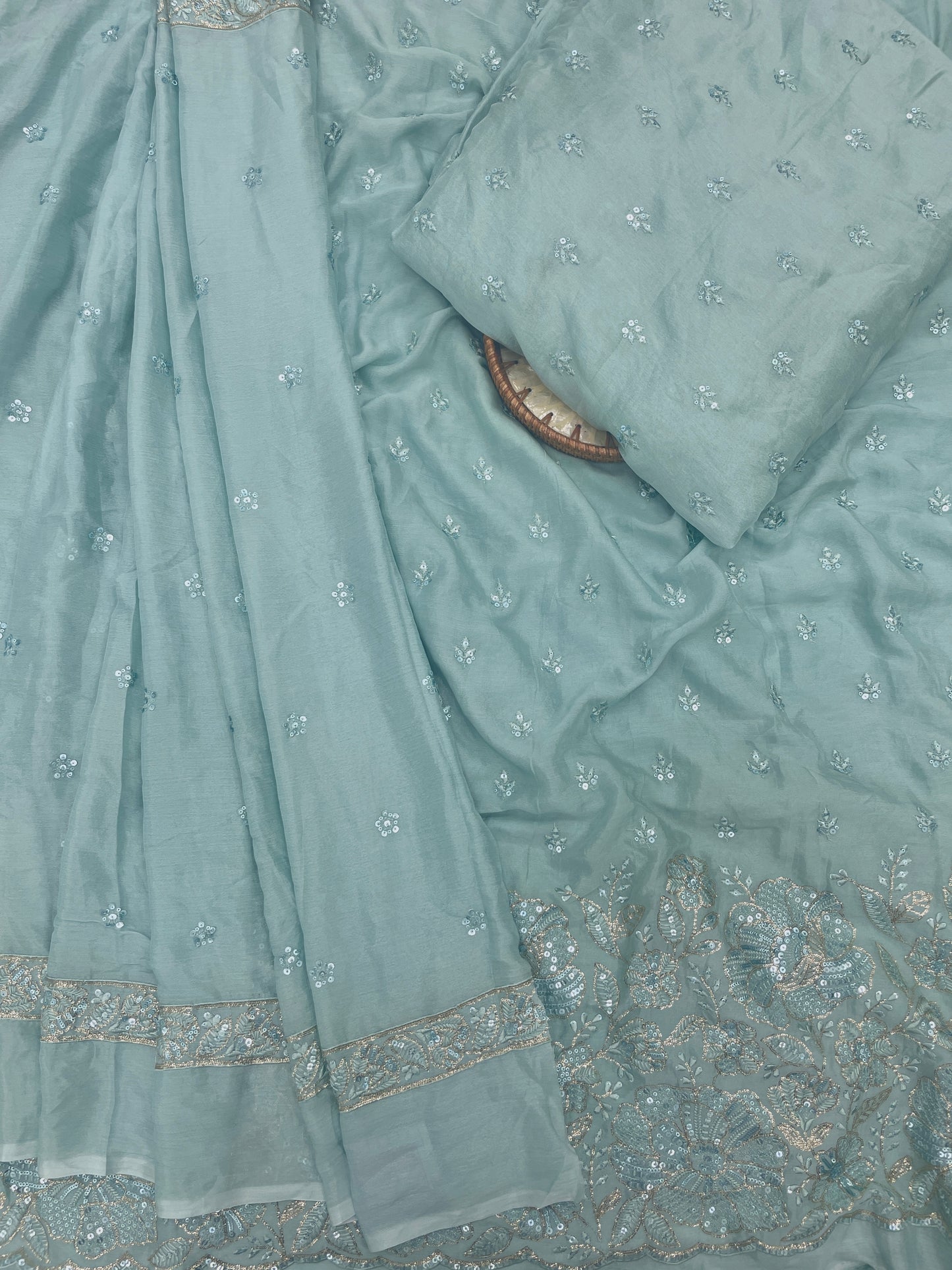 Chinon Embroidery Lehenga Set Fabric (Color Available) 54"Inch