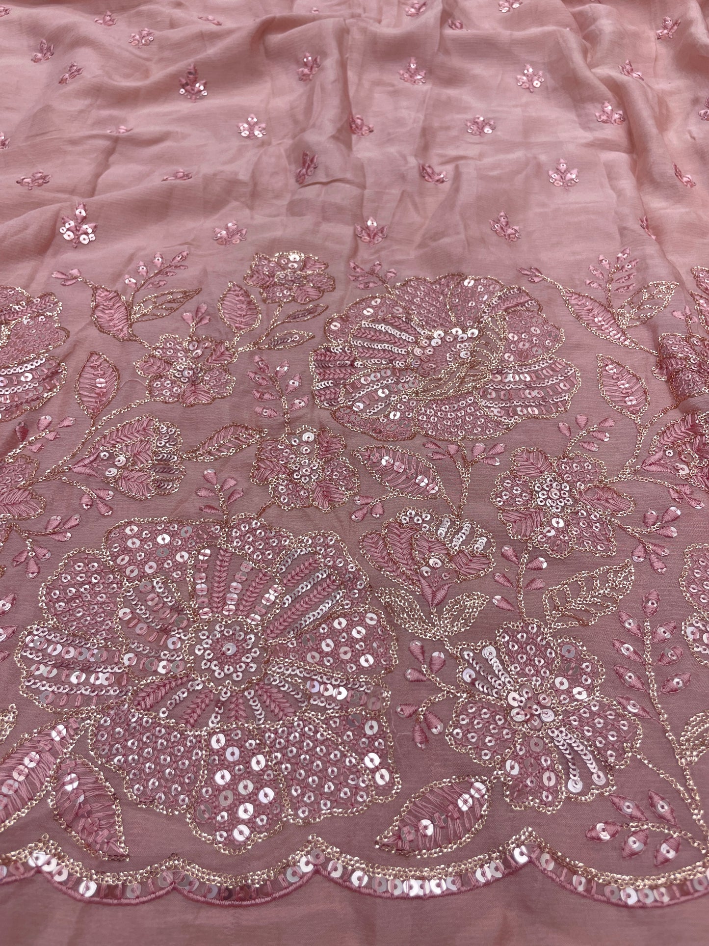 Chinon Embroidery Lehenga Fabric (Color Available) 54"Inch