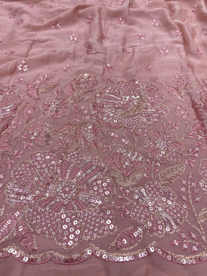 Chinon Embroidery Lehenga Fabric (Color Available) 54"Inch