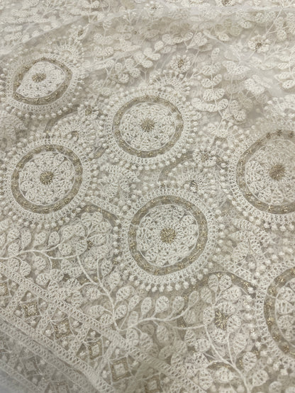 Dyeable Net Lucknowi Ebroidery