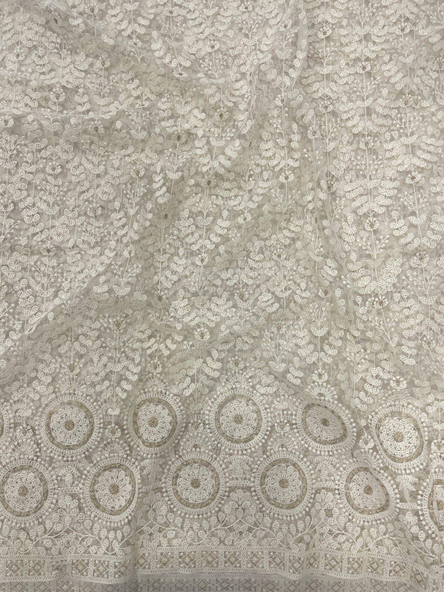 Dyeable Net Lucknowi Ebroidery