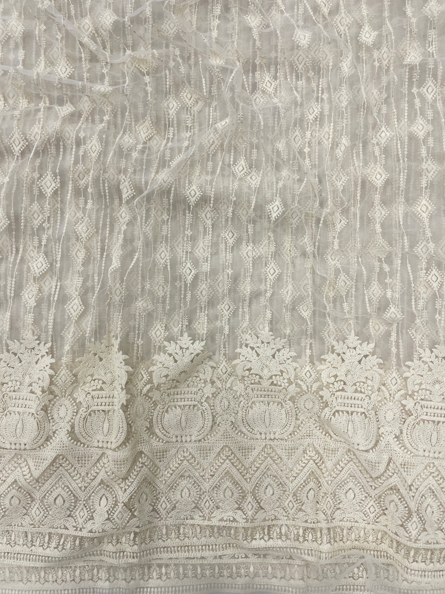 Dyeable Net Lucknowi Embroidery