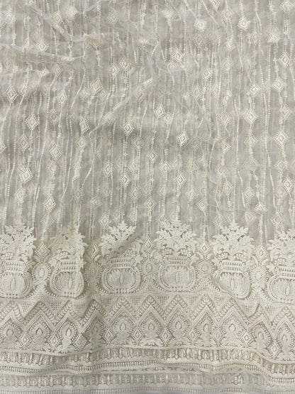 Dyeable Net Lucknowi Embroidery