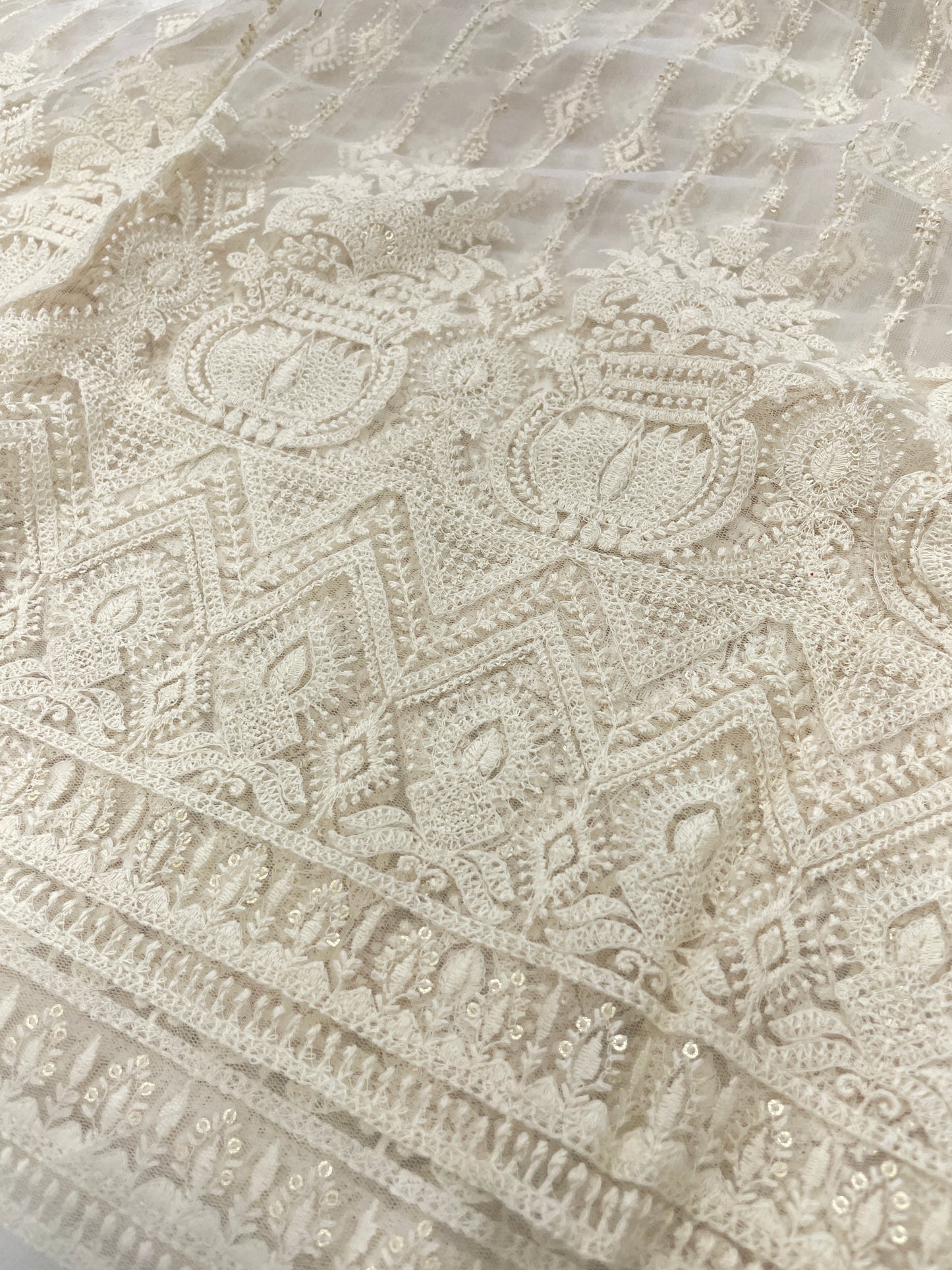 Dyeable Net Lucknowi Embroidery