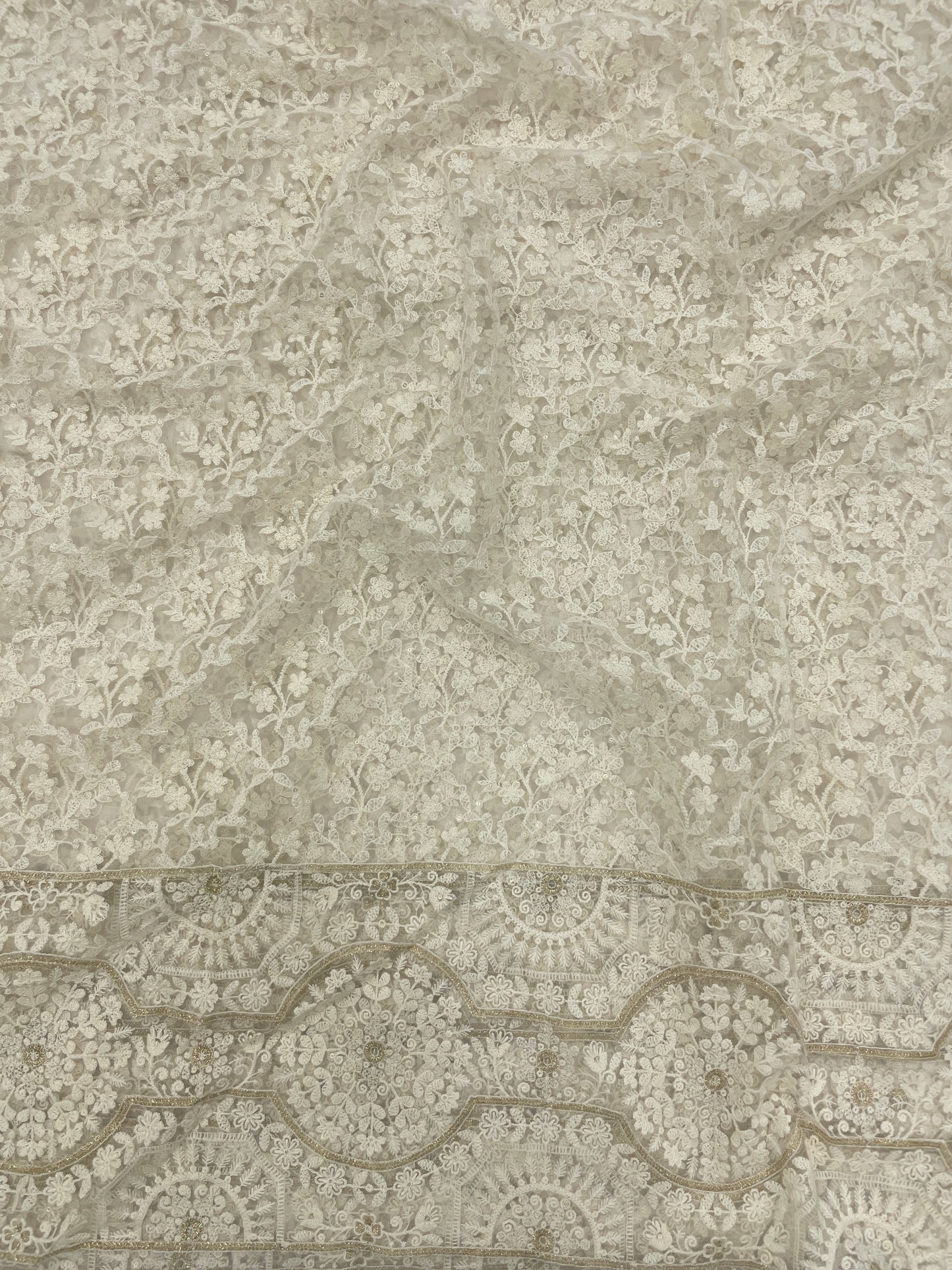 Dyeable Net Lucknowi Embroidery