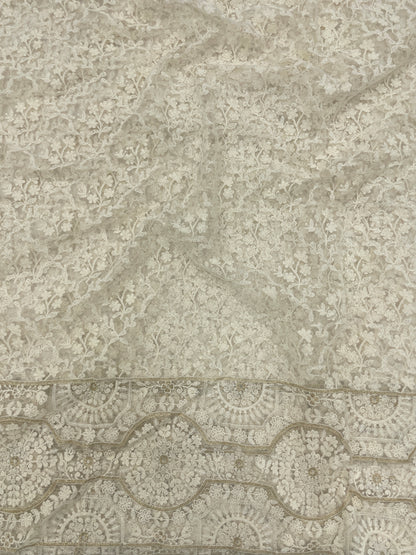 Dyeable Net Lucknowi Embroidery