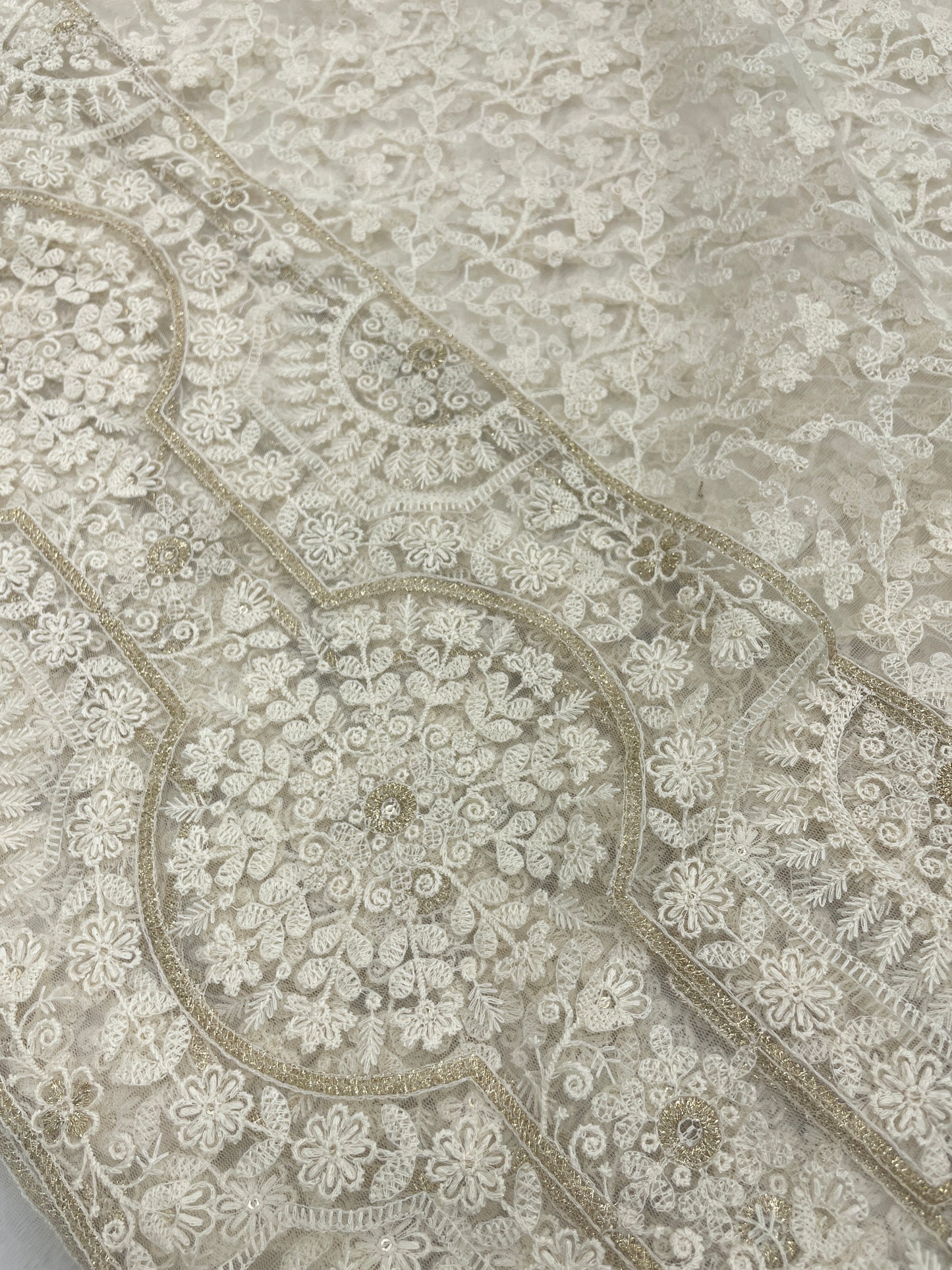 Dyeable Net Lucknowi Embroidery