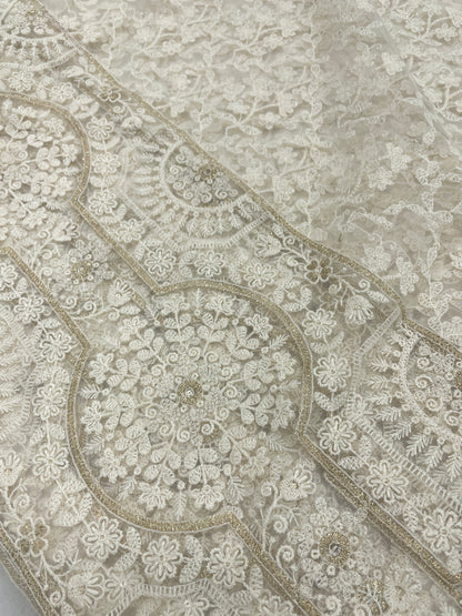 Dyeable Net Lucknowi Embroidery