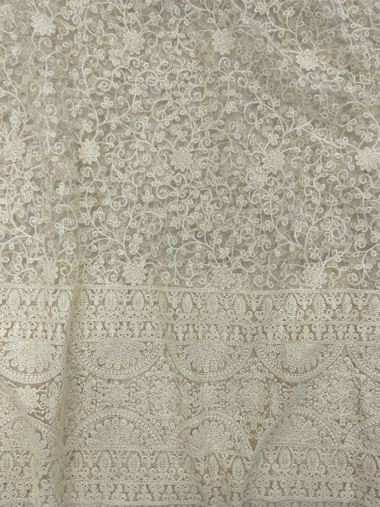 Dyeable Net Lucknowi Embroidery