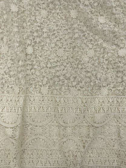 Dyeable Net Lucknowi Embroidery