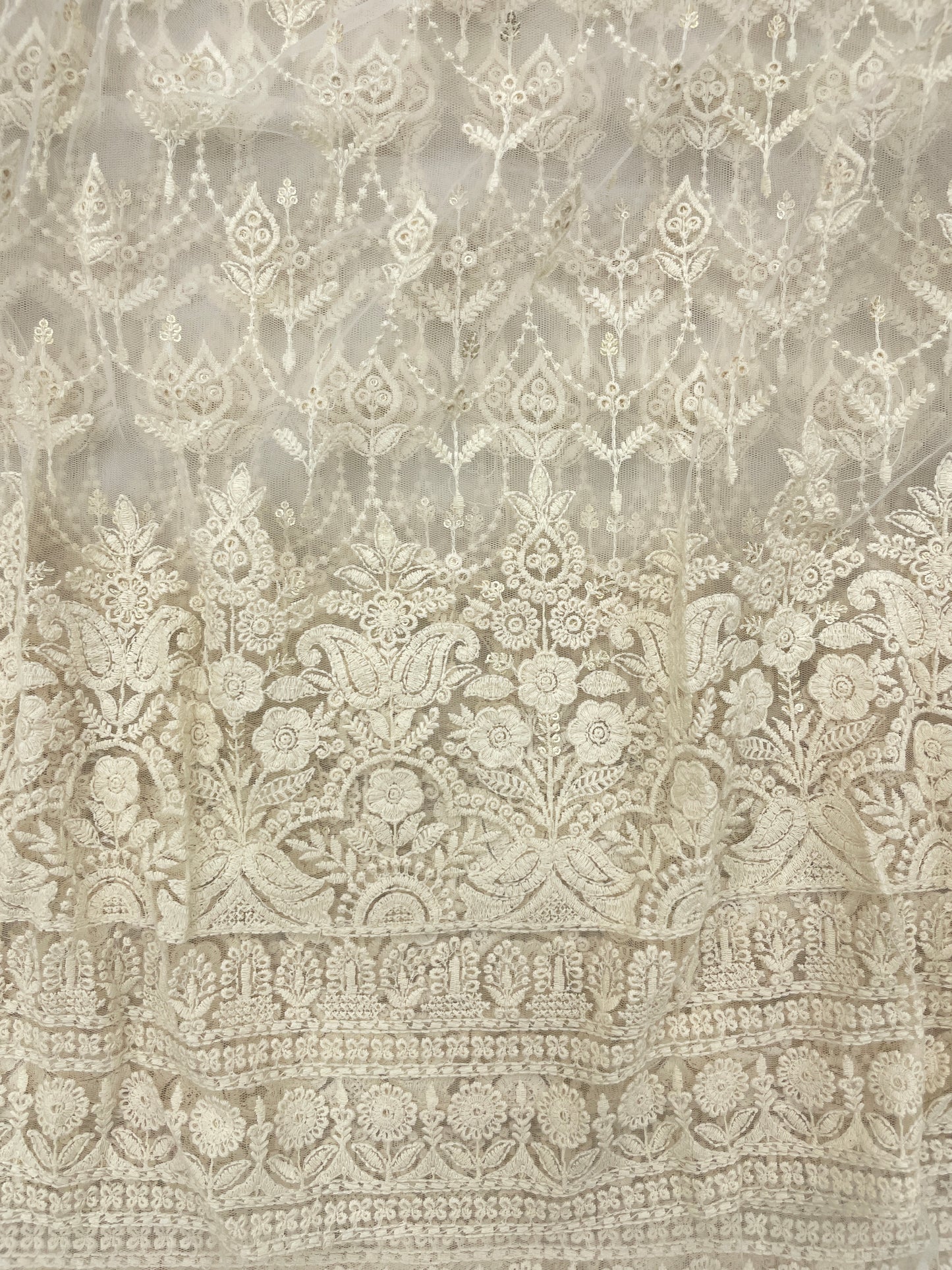 Dyeable Net Lucknowi Embroidery