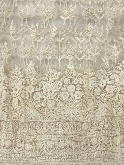Dyeable Net Lucknowi Embroidery