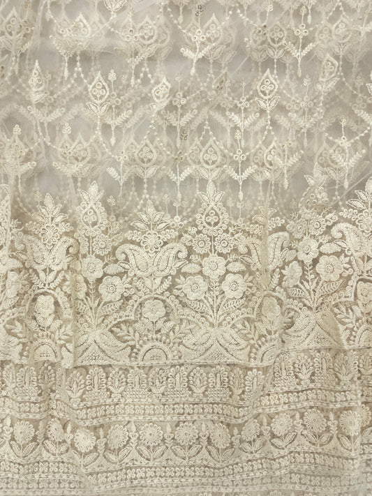 Dyeable Net Lucknowi Embroidery
