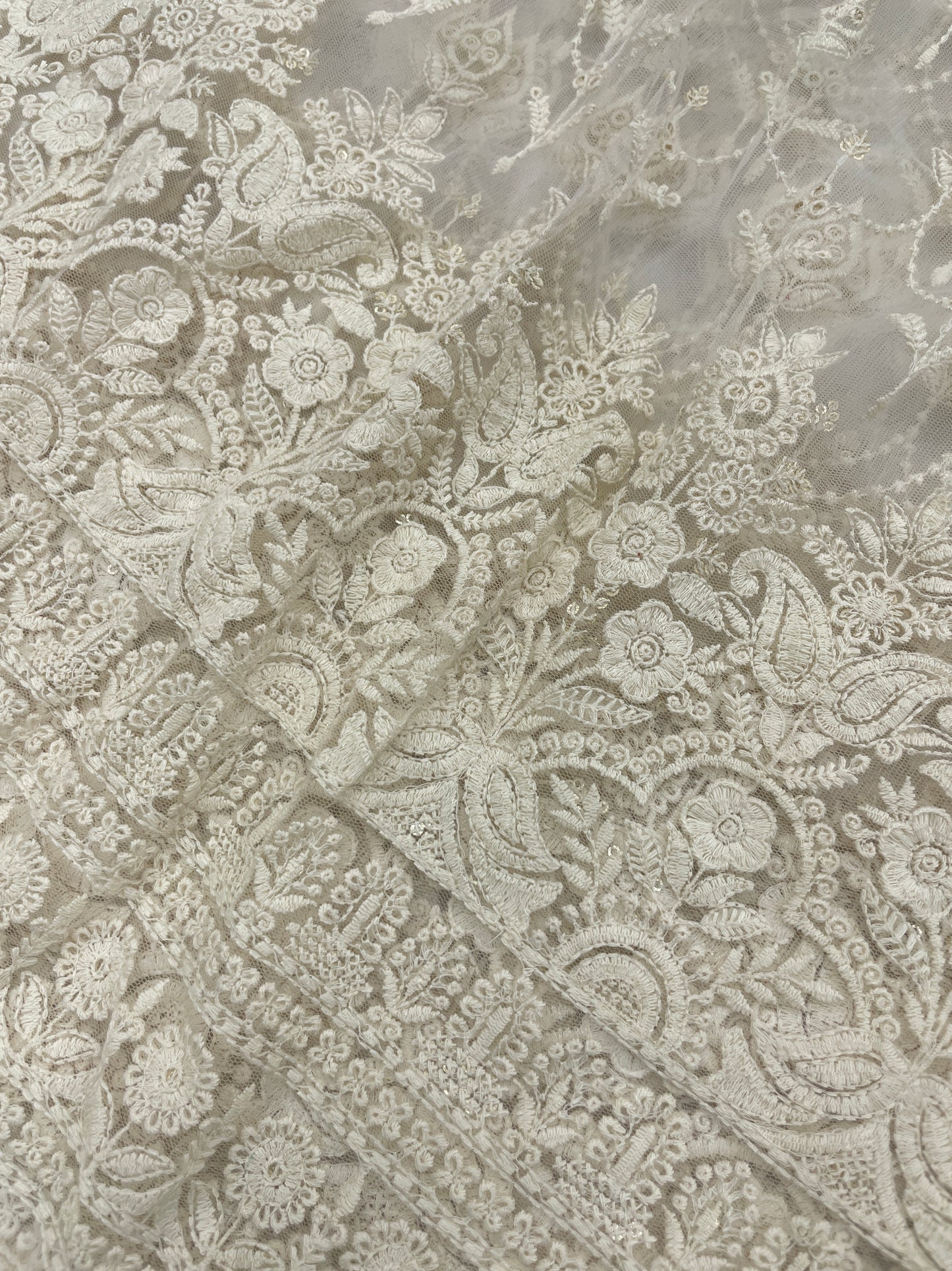 Dyeable Net Lucknowi Embroidery