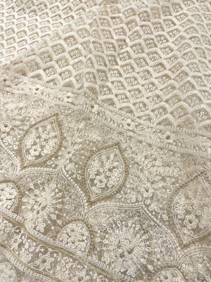 Dyeable Net Lucknowi Embroidery