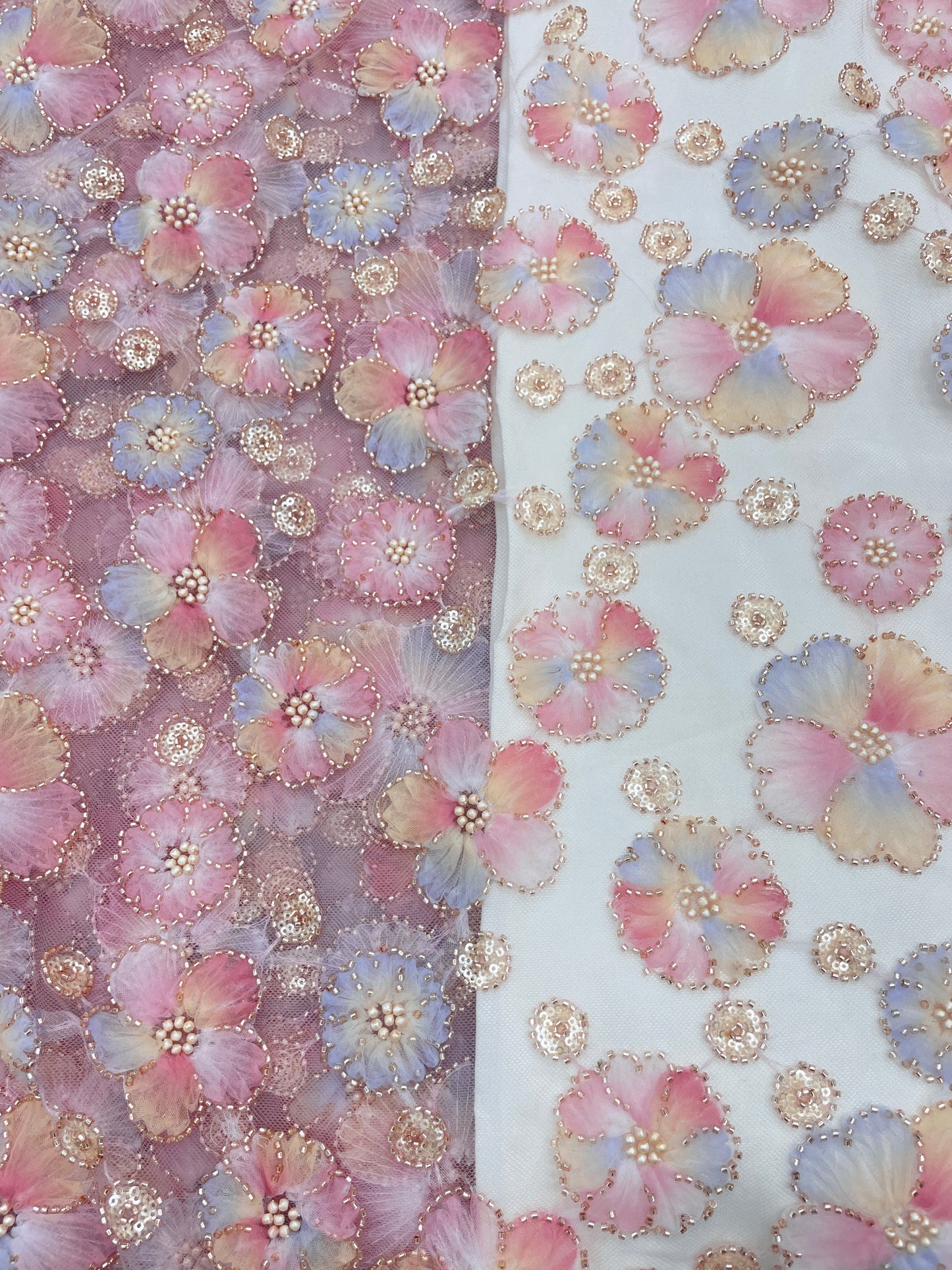 Net Patch Work With Beads Embroidery (Color Available) 54"Inch
