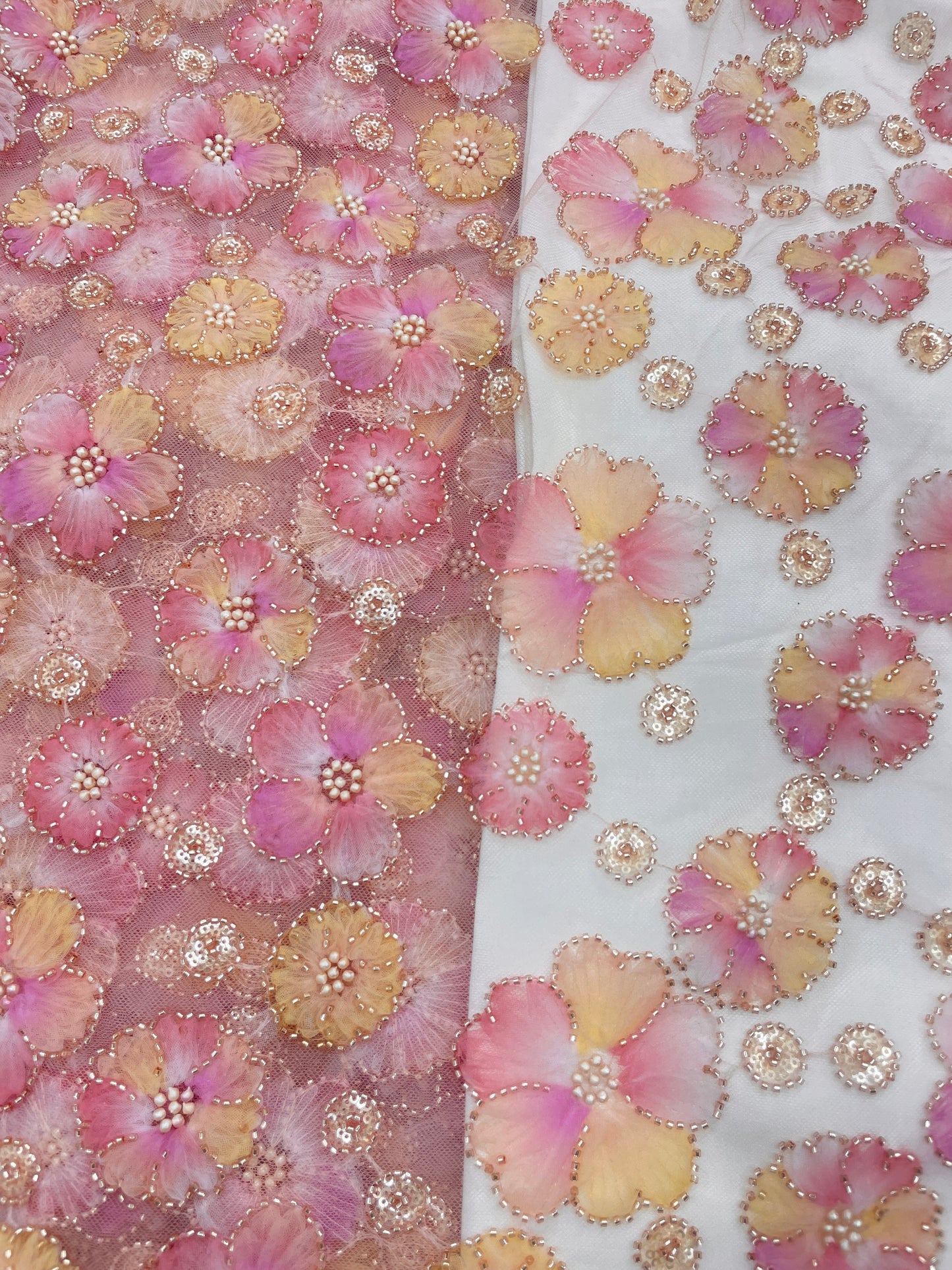 Net Patch Work With Beads Embroidery (Color Available) 54"Inch