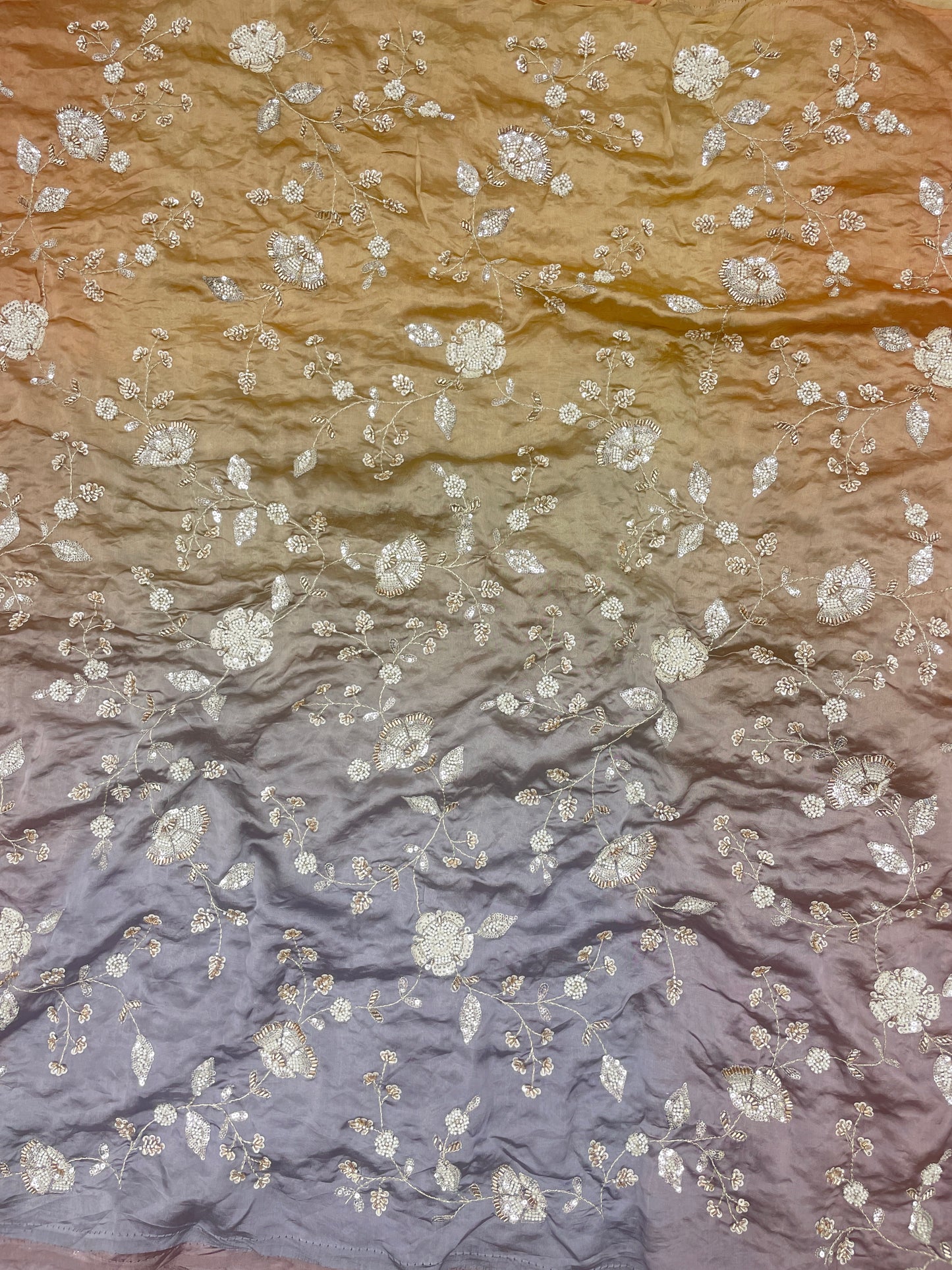 Pure Dupion Silk Embroidery With Beads 4D Color (Colors Available) 44"Inch