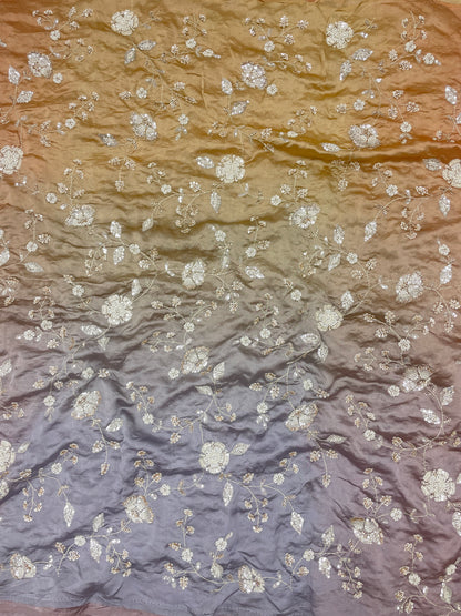 Pure Dupion Silk Embroidery With Beads 4D Color (Colors Available) 44"Inch