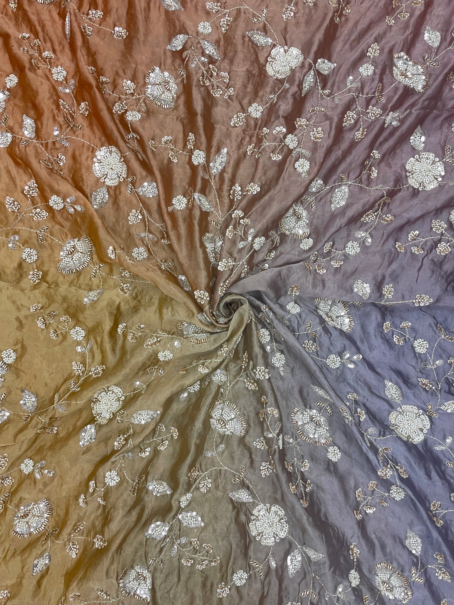 Pure Dupion Silk Embroidery With Beads 4D Color (Colors Available) 44"Inch