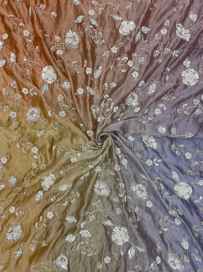 Pure Dupion Silk Embroidery With Beads 4D Color (Colors Available) 44"Inch