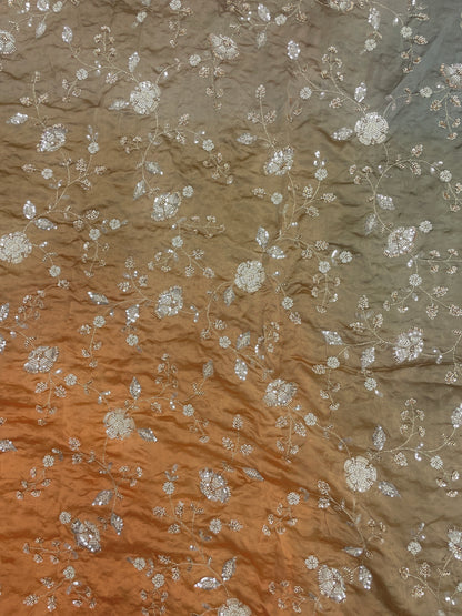 Pure Dupion Silk Embroidery With Beads 4D Color (Colors Available) 44"Inch