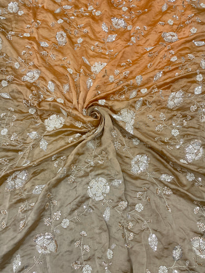 Pure Dupion Silk Embroidery With Beads 4D Color (Colors Available) 44"Inch