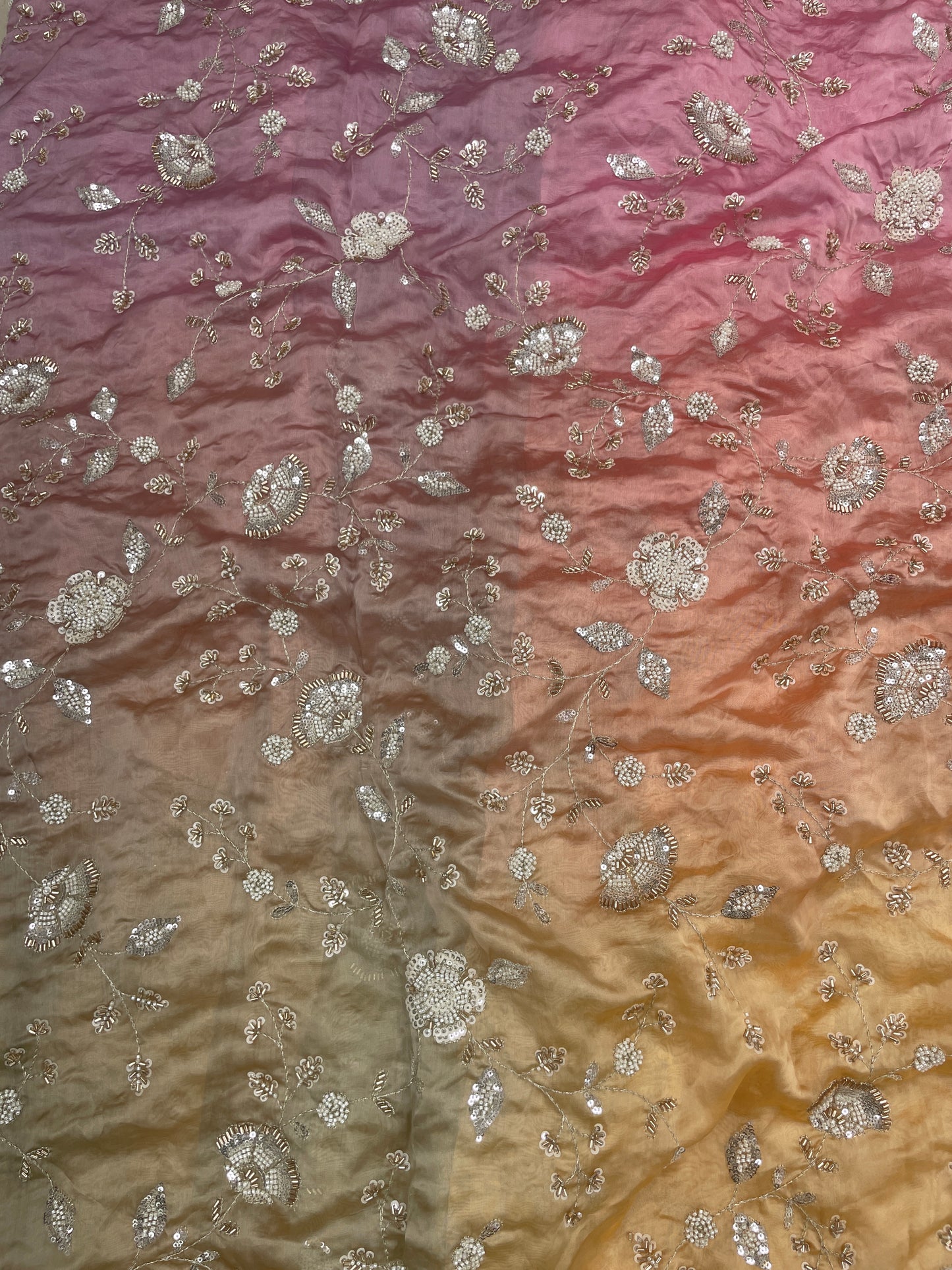 Pure Dupion Silk Embroidery With Beads 4D Color (Colors Available) 44"Inch