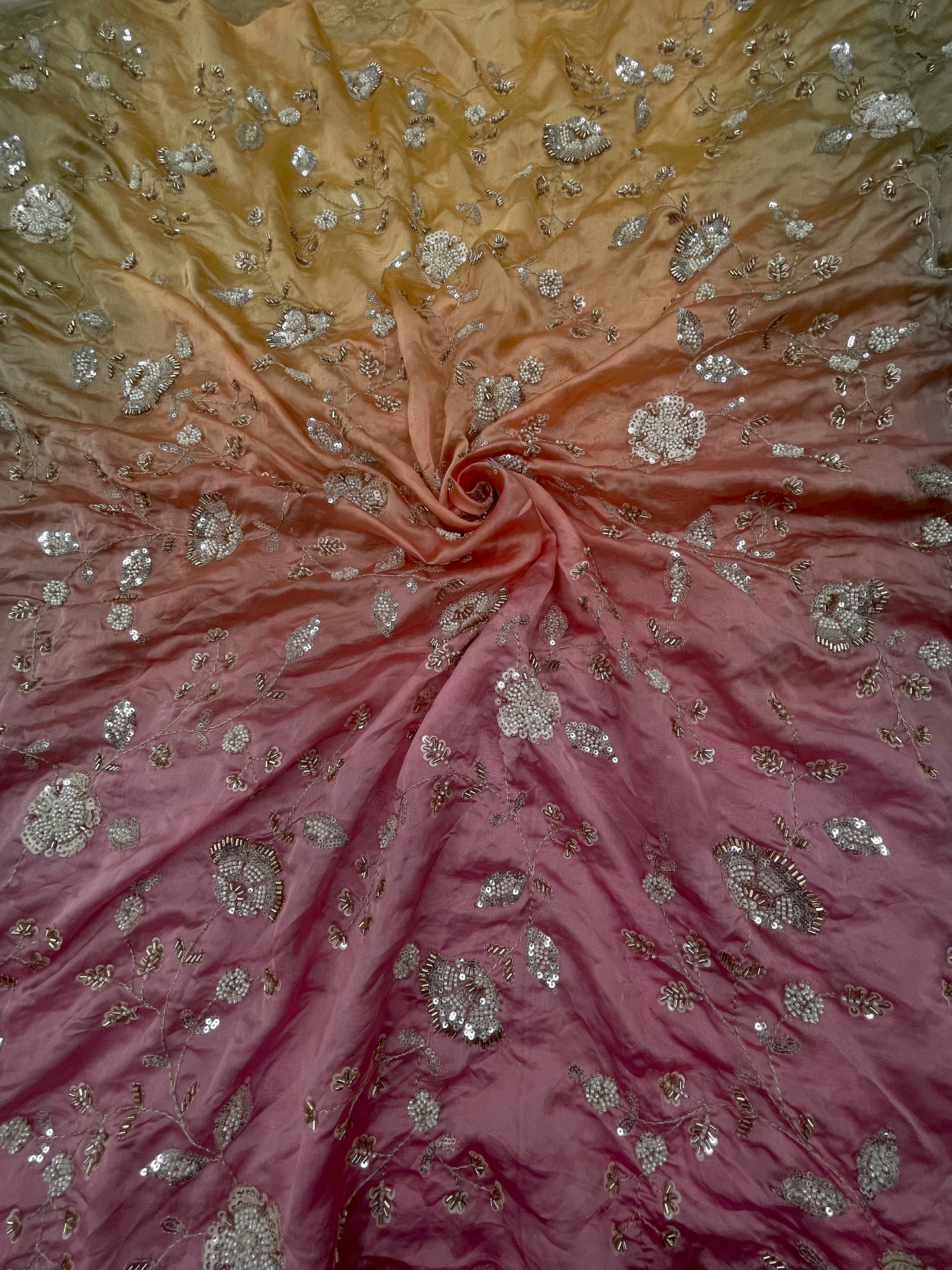 Pure Dupion Silk Embroidery With Beads 4D Color (Colors Available) 44"Inch