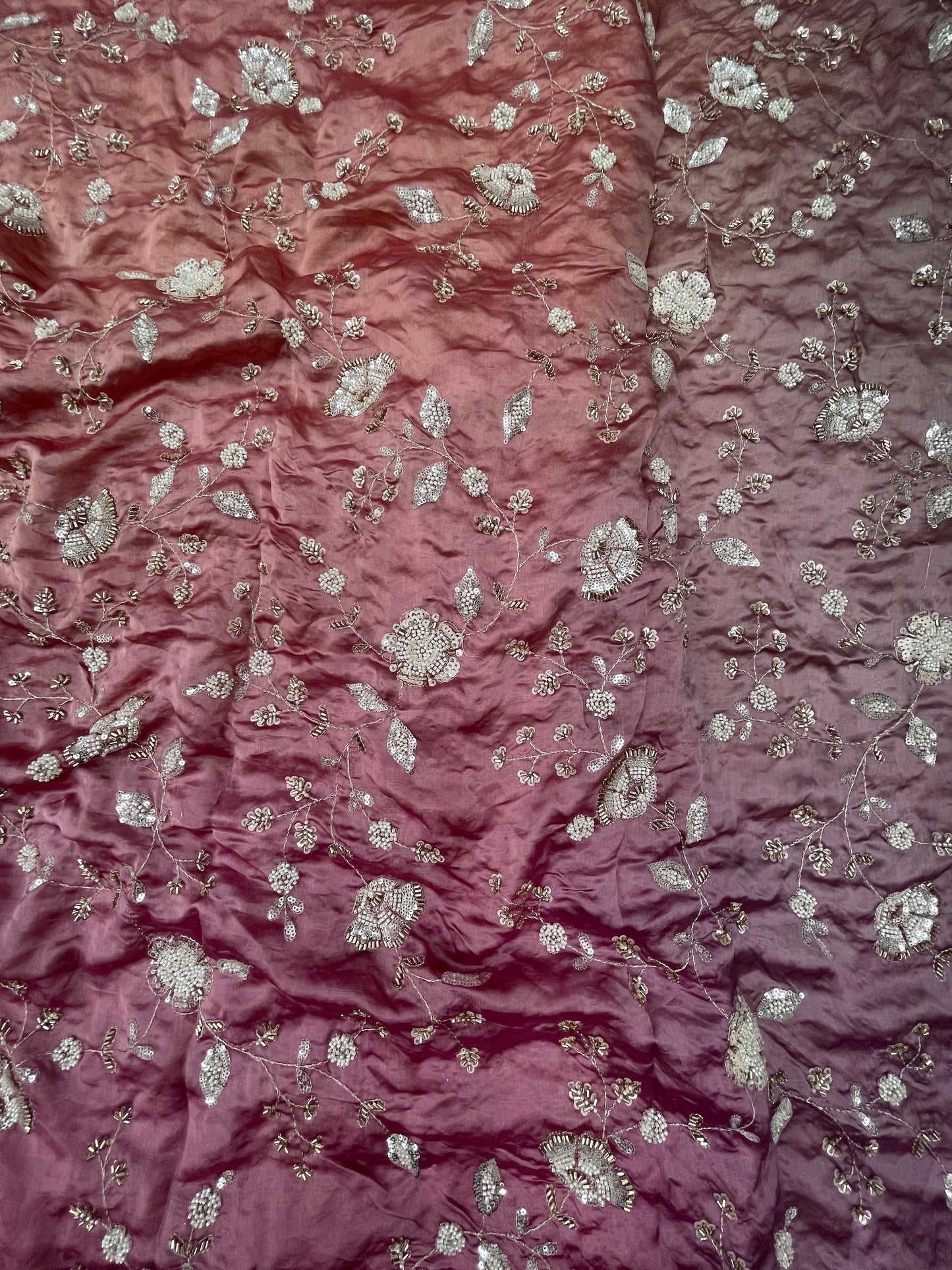 Pure Dupion Silk Embroidery With Beads 4D Color (Colors Available) 44"Inch