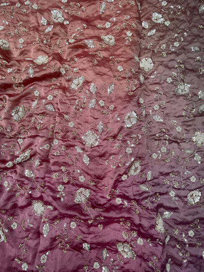 Pure Dupion Silk Embroidery With Beads 4D Color (Colors Available) 44"Inch