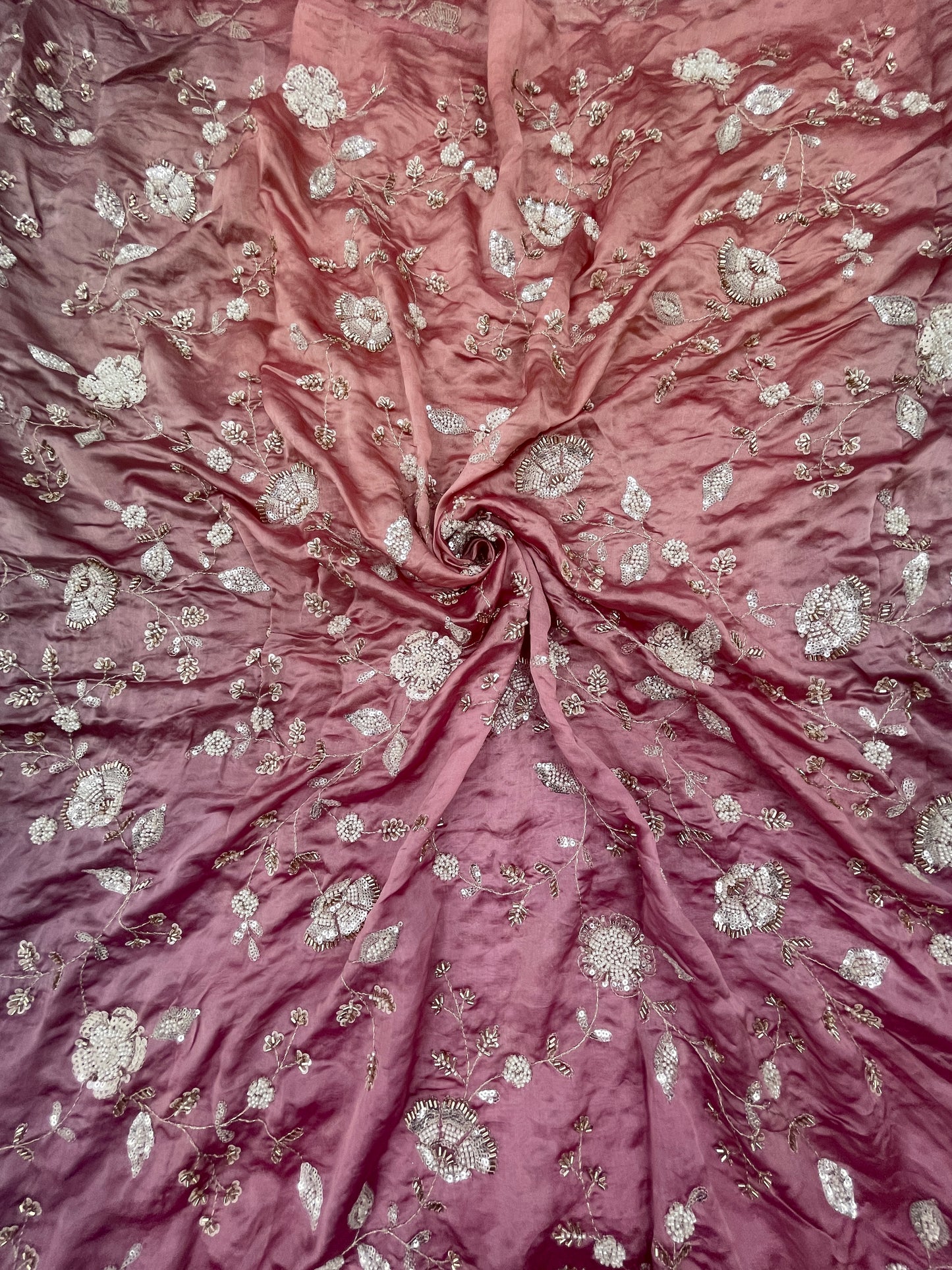 Pure Dupion Silk Embroidery With Beads 4D Color (Colors Available) 44"Inch