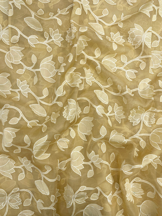 Pure Silk Organza Applique Work (Color Available)44"Inch