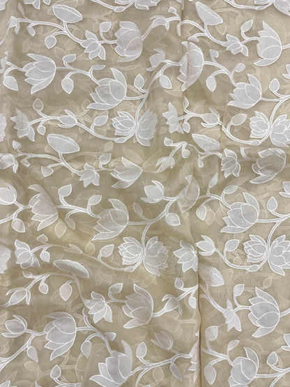 Pure Silk Organza Applique Work (Color Available)44"Inch
