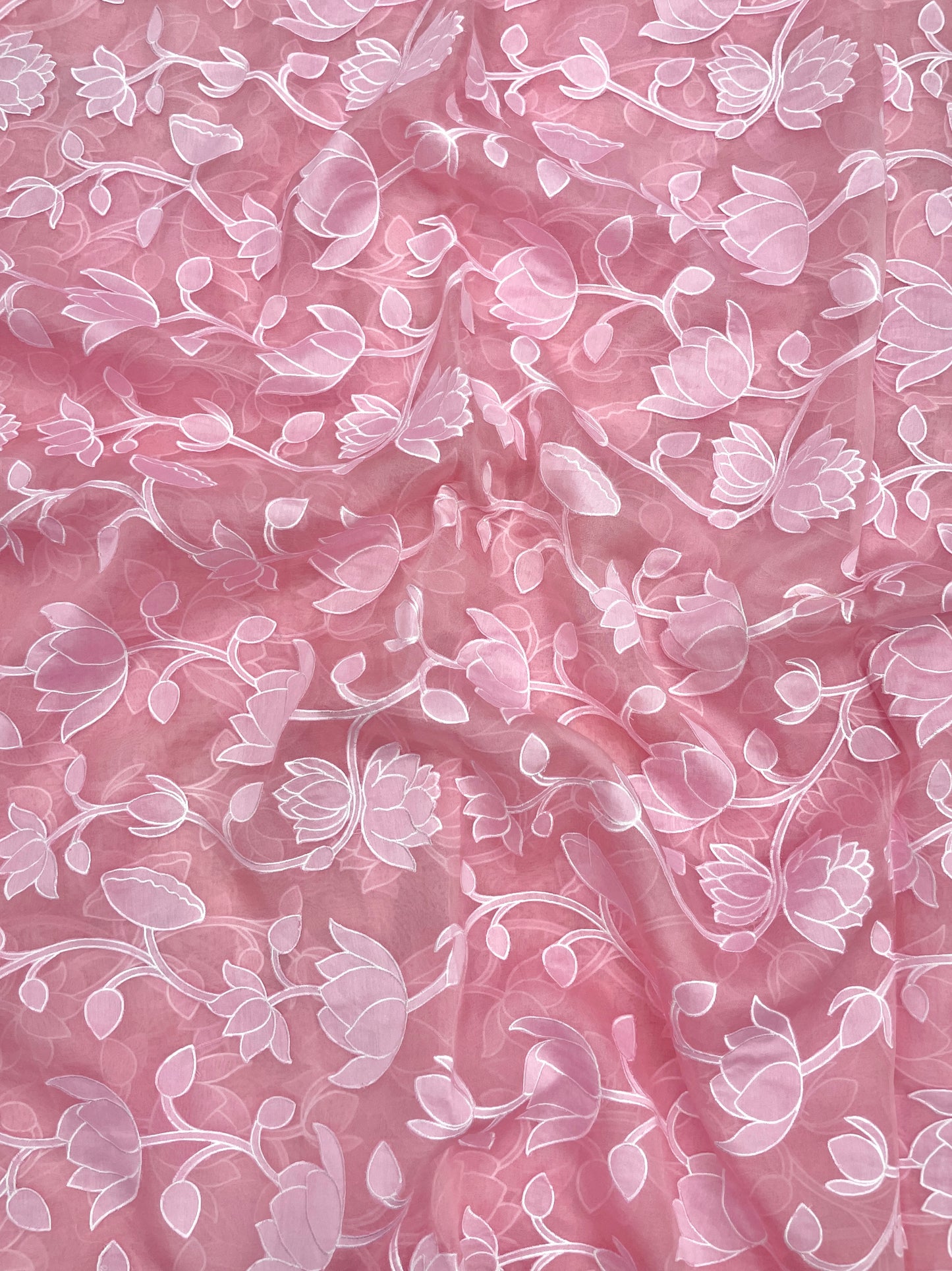 Pure Silk Organza Applique Work (Color Available)44"Inch