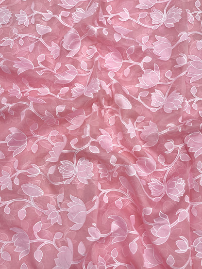 Pure Silk Organza Applique Work (Color Available)44"Inch