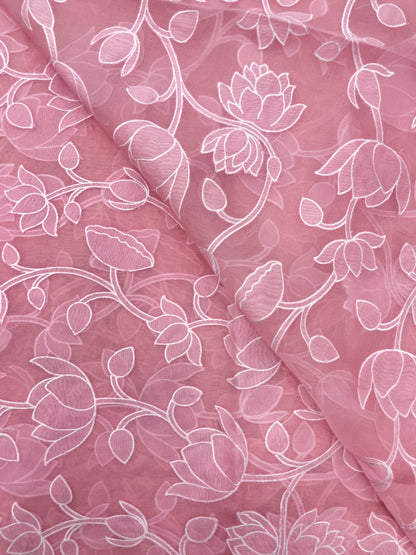 Pure Silk Organza Applique Work (Color Available)44"Inch