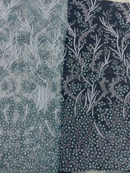 Pretty Elegant Floral Embroidery With Cut Dana And Sequins On Imported Net Fabric