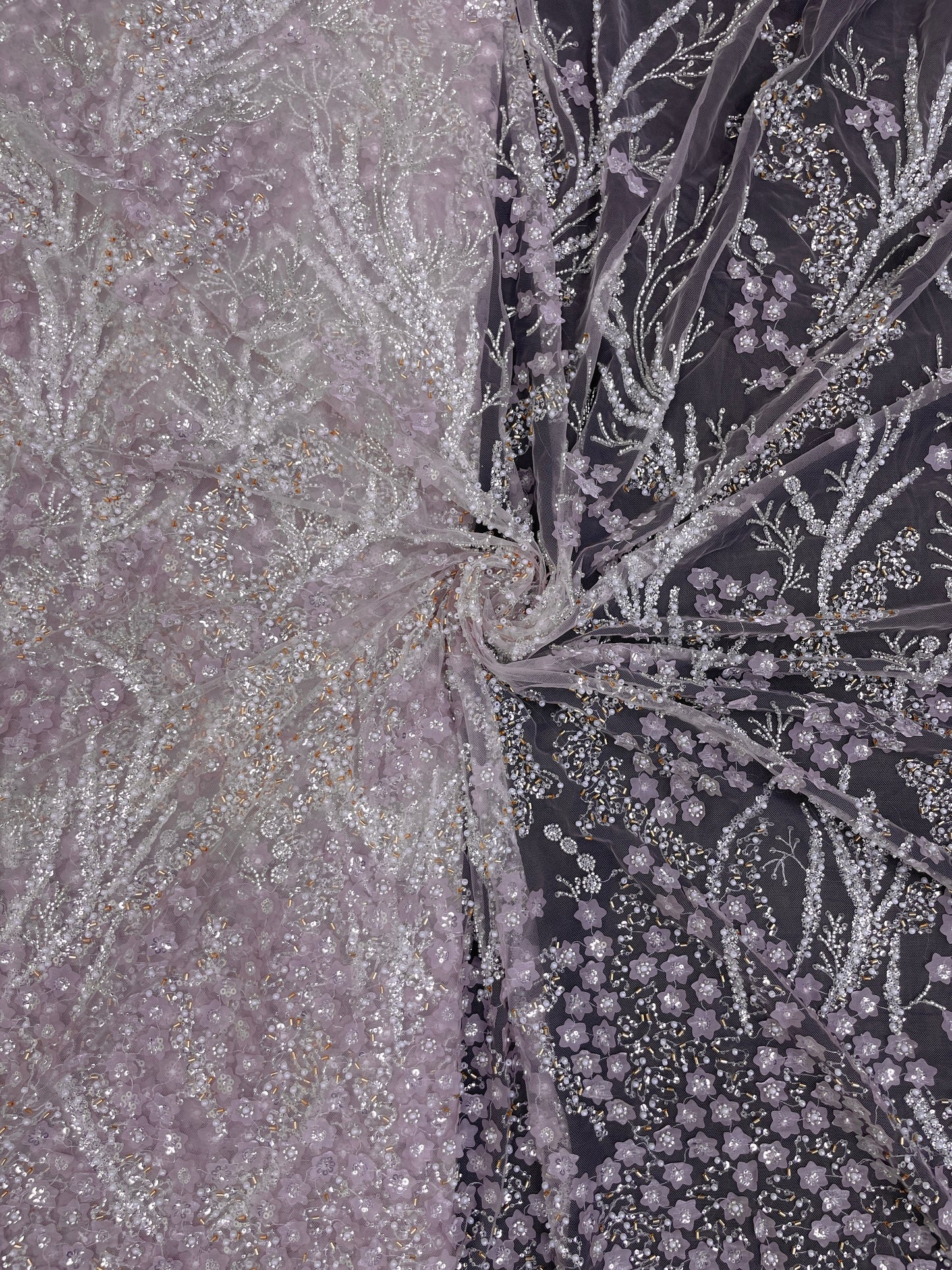 Pretty Elegant Floral Embroidery With Cut Dana And Sequins On Imported Net Fabric