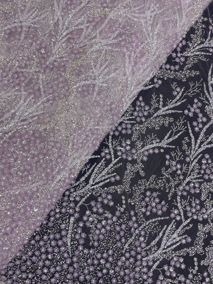 Pretty Elegant Floral Embroidery With Cut Dana And Sequins On Imported Net Fabric