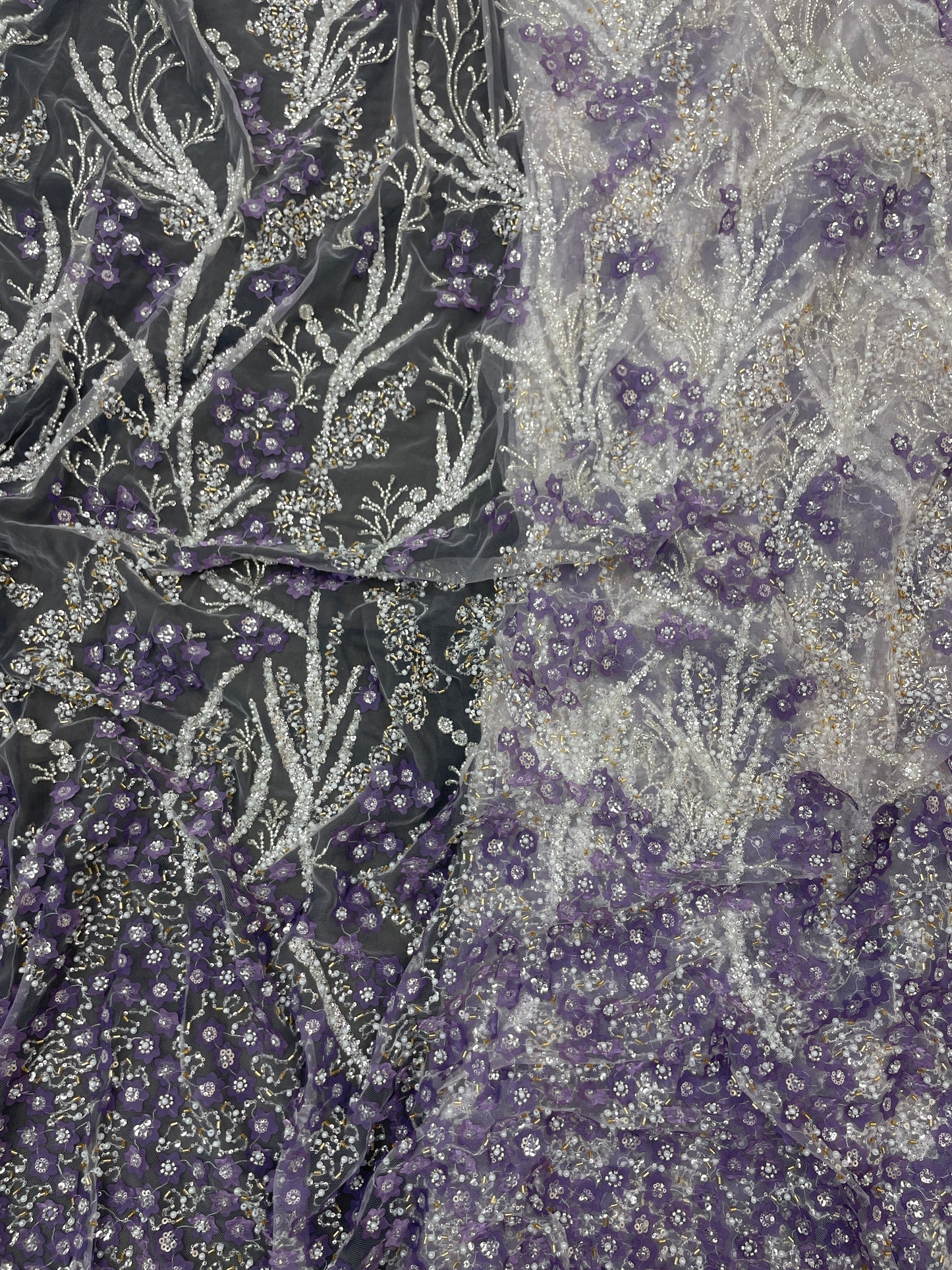 Pretty Elegant Floral Embroidery With Cut Dana And Sequins On Imported Net Fabric