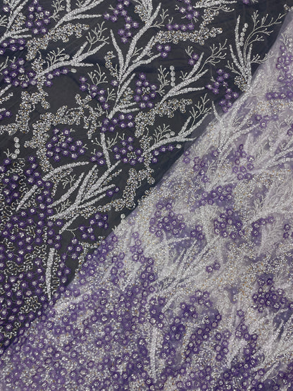 Pretty Elegant Floral Embroidery With Cut Dana And Sequins On Imported Net Fabric