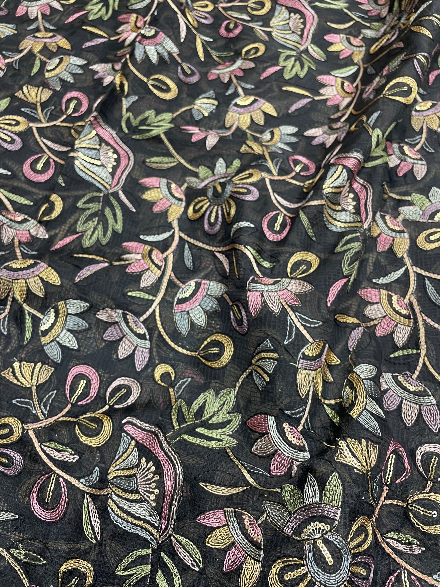 Delicate Fantastic Multi Color Floral Thread Embroidery On Kota Doria Fabric