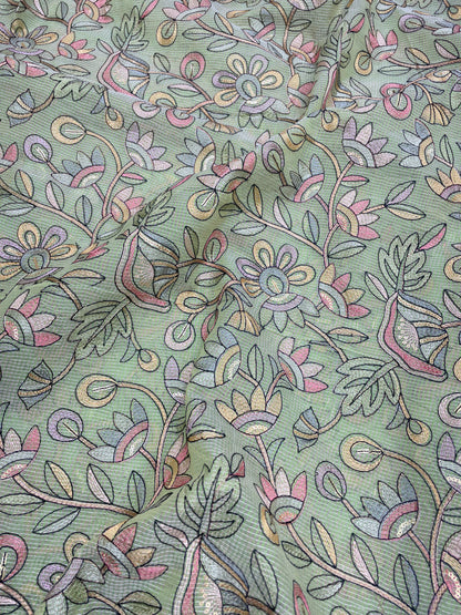 Delicate Fantastic Multi Color Floral Thread Embroidery On Kota Doria Fabric