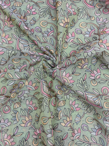Delicate Fantastic Multi Color Floral Thread Embroidery On Kota Doria Fabric