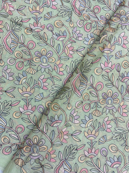 Delicate Fantastic Multi Color Floral Thread Embroidery On Kota Doria Fabric