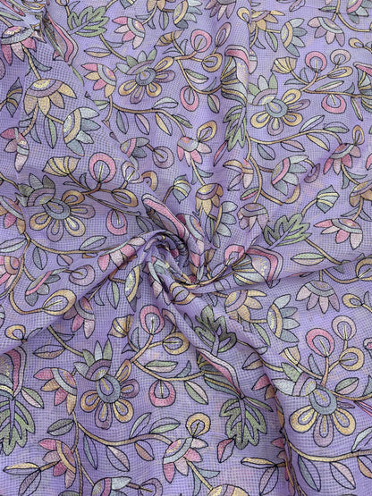 Delicate Fantastic Multi Color Floral Thread Embroidery On Kota Doria Fabric