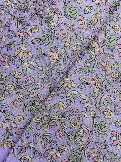 Delicate Fantastic Multi Color Floral Thread Embroidery On Kota Doria Fabric