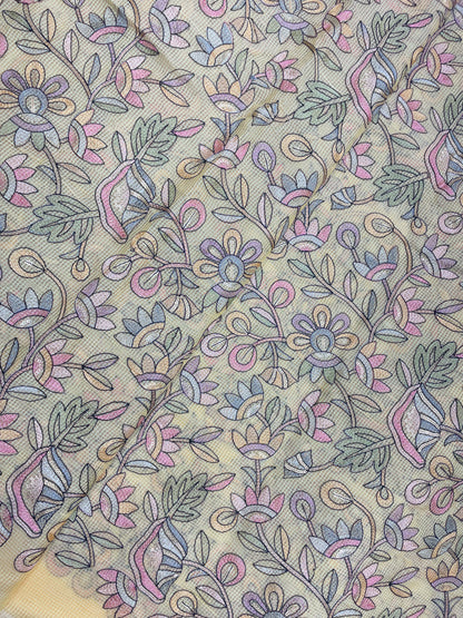 Delicate Fantastic Multi Color Floral Thread Embroidery On Kota Doria Fabric